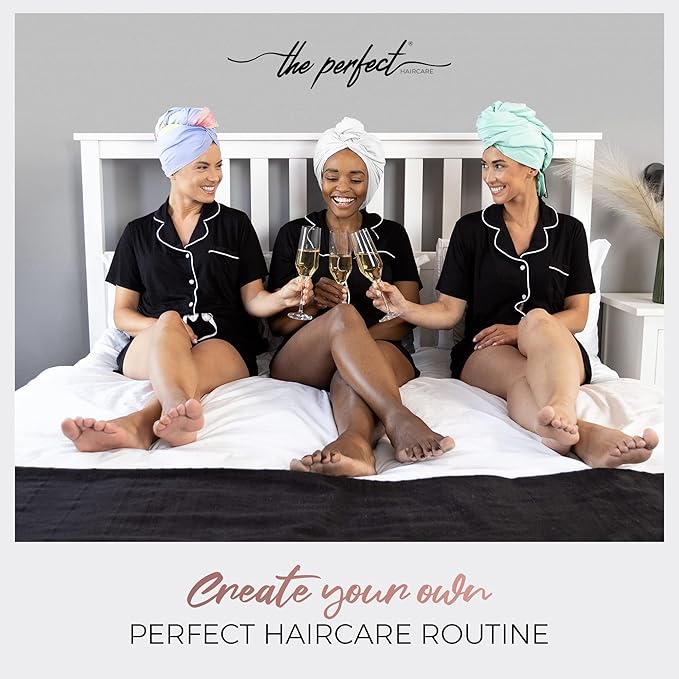 THE PERFECT HAIRCARE Microfiber Hair Towel Wrap + 2 Smooth Large Hair Drying Tie for Wet Hair - Anti-Frizz, Gentle, Absorbent Hair Scrunchies or Face Washing Wristband