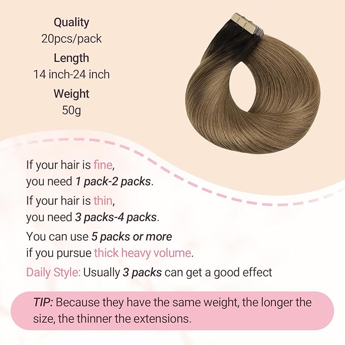 MAXITA Tape in Hair Extensions Human Hair, 20pcs 50g 20 Inch Ash Dark to Light Chestnut Brown Hair Extensions Straight Human Hair Tape ins Skin Weft Seamless Tape in Extensions