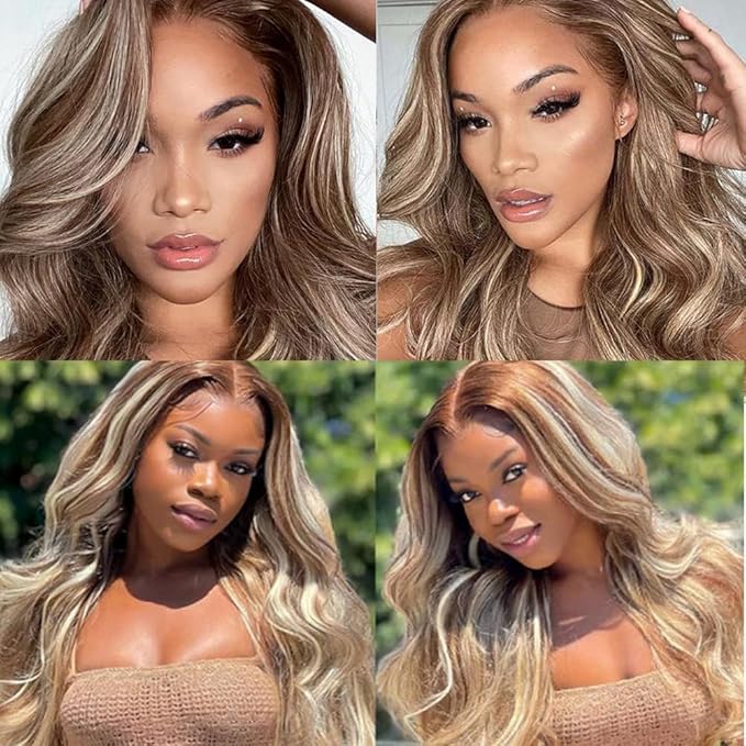 Highlight Bundles Human Hair Blonde Body Wave Bundles 18 20 22 Inch Niegmeag Hair 2 Tone Brown Mixed With Blonde Bundle Grade 8A Peruvian Virgin Hair Extensions