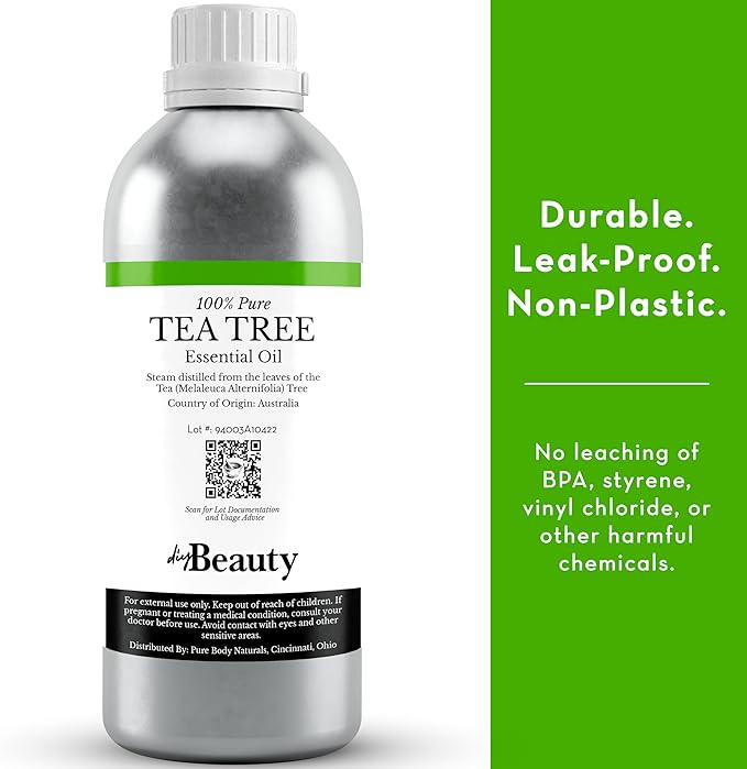 Bulk Tea Tree Oil - 16 Fl Oz Large Size Big Bottle - 100% Pure & Organic Tea Tree Oil for Skin, Hair, Face, and Scalp - Steam Distilled
