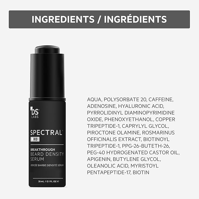DS Labs Spectral.BRD Beard Growth Serum for Men - Supports Thicker, Fuller-Looking Facial Hair, With Nanoxidil, Biotin, Niacinamide, Castor Oil & Hyaluronic Acid, Paraben-Free, 60mL