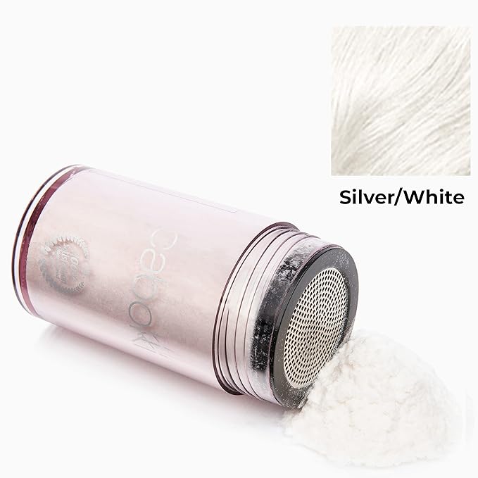 Caboki Hair Loss Concealer. All-Natural Hair Building Fiber. Make Thin Hair Look 10X Fuller Instantly. Eliminate the Appearance of Bald Spot and Thinning Hair (30G, 90-Day Supply). Silver/White