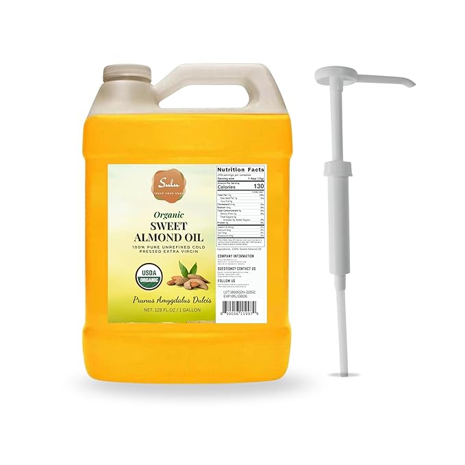 Certified Organic Unrefined Cold Pressed Sweet Almond Oil- 1 Gallon