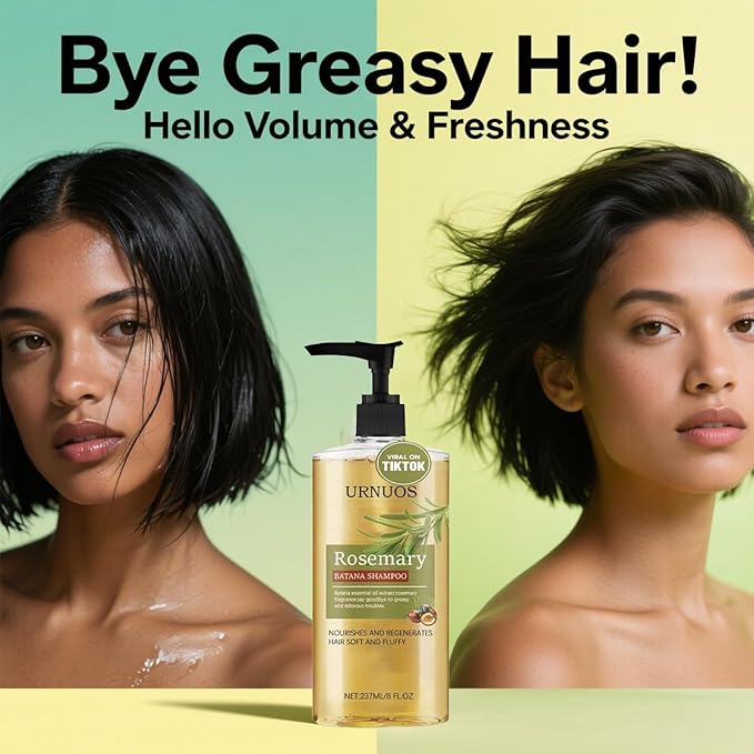 Rosemary and Batana Shampoo for Thicker Hair - Controls Oil and Dandruff,Promotes Hair Growth,Scalp Soothing Natural Ingredients,Voluminous Shine for All Hair Types (237ML)
