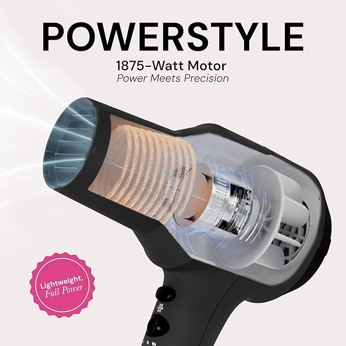 L'ANGE HAIR PowerStyle Ionic Turbo Hair Dryer | 1875W Fast Drying & Precision Styling for Long-Lasting, Frizz-Free Looks | Advanced Ionic Technology Smooths & Shines Hair (Black)