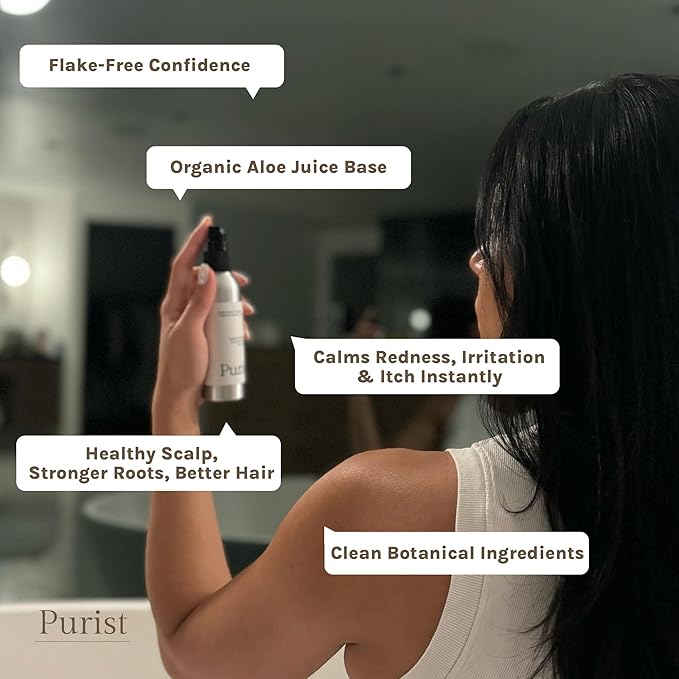 Purist Dandruff Spray – Leave-In Itchy, Dry Scalp Treatment – Hydrating, Lightweight, Soothing Scalp Moisturizer – Scalp Care Spray for Dryness, Dandruff, Flaky Scalp – Non-Greasy and Quick Relief