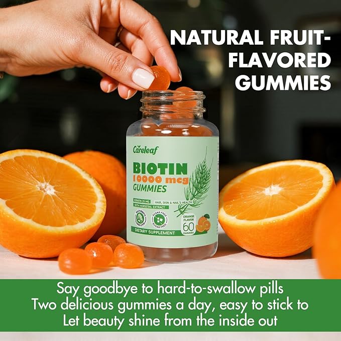 Biotin Gummies, Hair Growth Gummies with 10000 mcg Biotin/Collagen/Keratin, Hair Vitamins for Fuller Hair, Stronger Nails, Glowing Skin, Beauty Support for Women, 60 Count, Orange Flavor