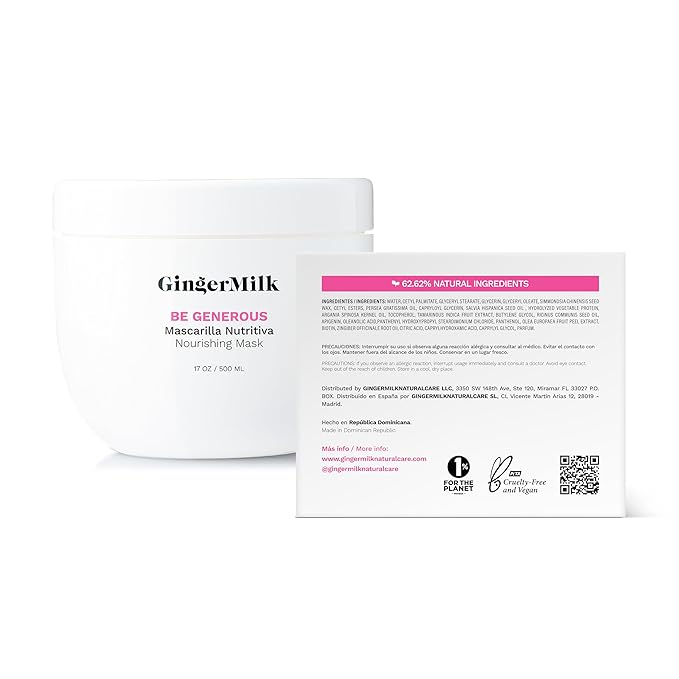 Deep Repair Hair Mask for Dry and Curly Hair – Castor Oil, Biotin, Ginger – Sulfate-Free – Be Generous by Ginger Milk – 17 oz