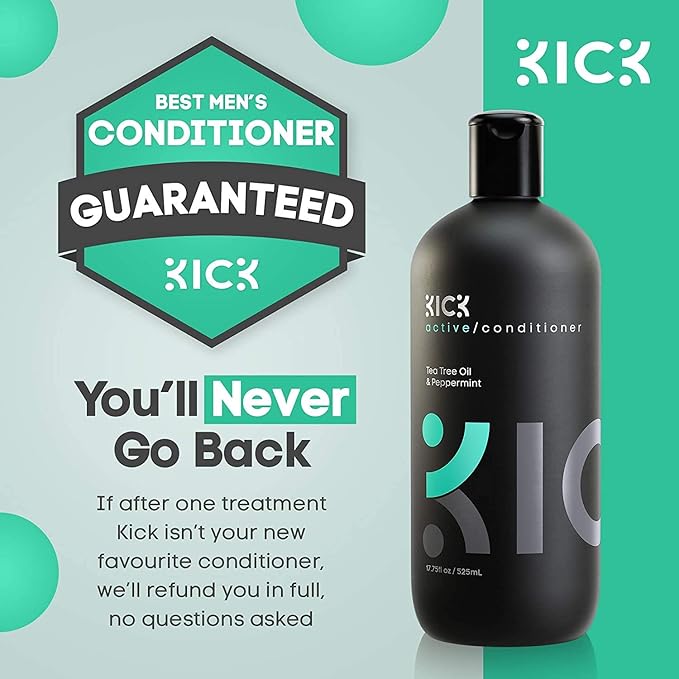 Kick Mens Conditioner - Tea Tree and Peppermint for Hair Loss - Proven High Performance Pro-Nourishing Mens Natural Anti Dandruff Treatment - 17oz