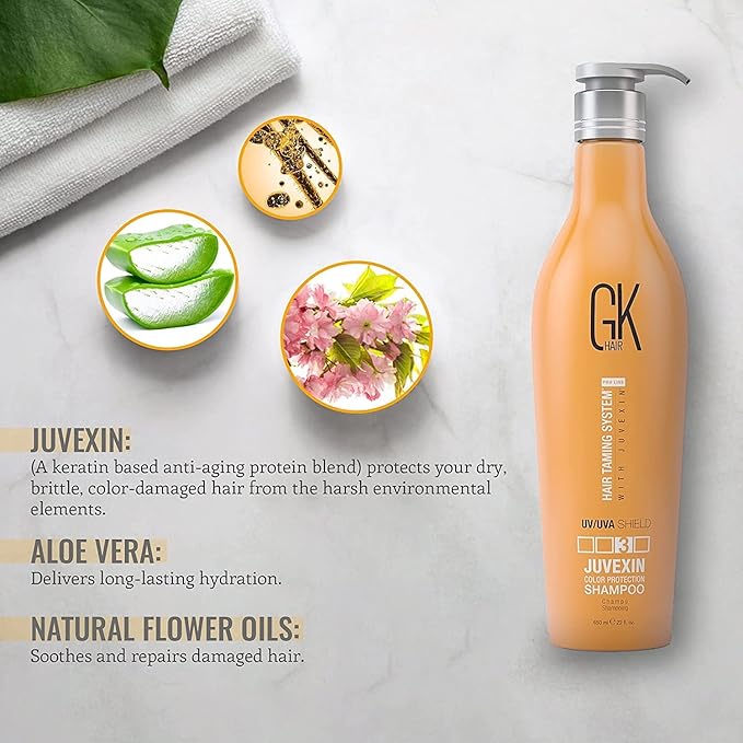 GK Hair Shield Shampoo 22 Fl Oz – Color Safe, UV Protection, Aloe Vera & Argan Oil, Sulfate and Paraben Free, Repairs Damage, Boosts Shine, Hydrating, Vegan Hair Care