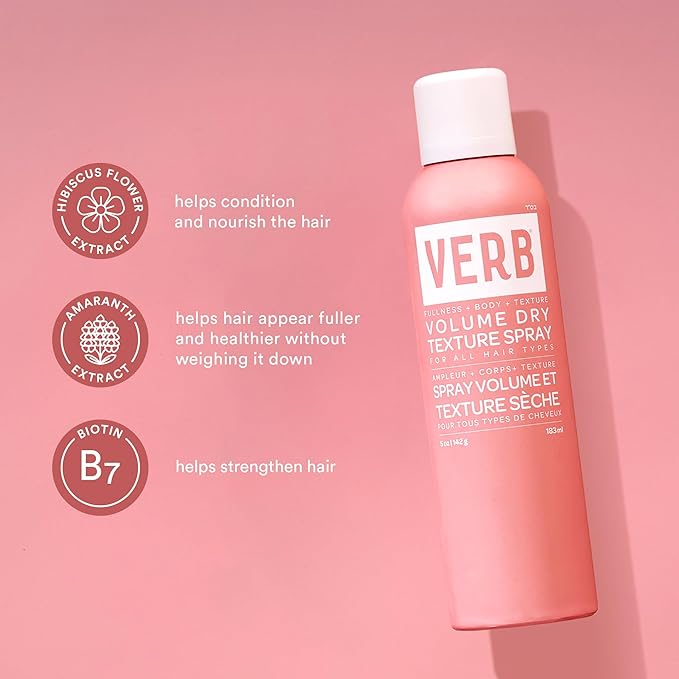 VERB Volume Dry Texture Spray, 1.6 oz- Boosts Volume, Adds Fullness & Weightless Grit - Sulfate, Paraben and Gluten Free