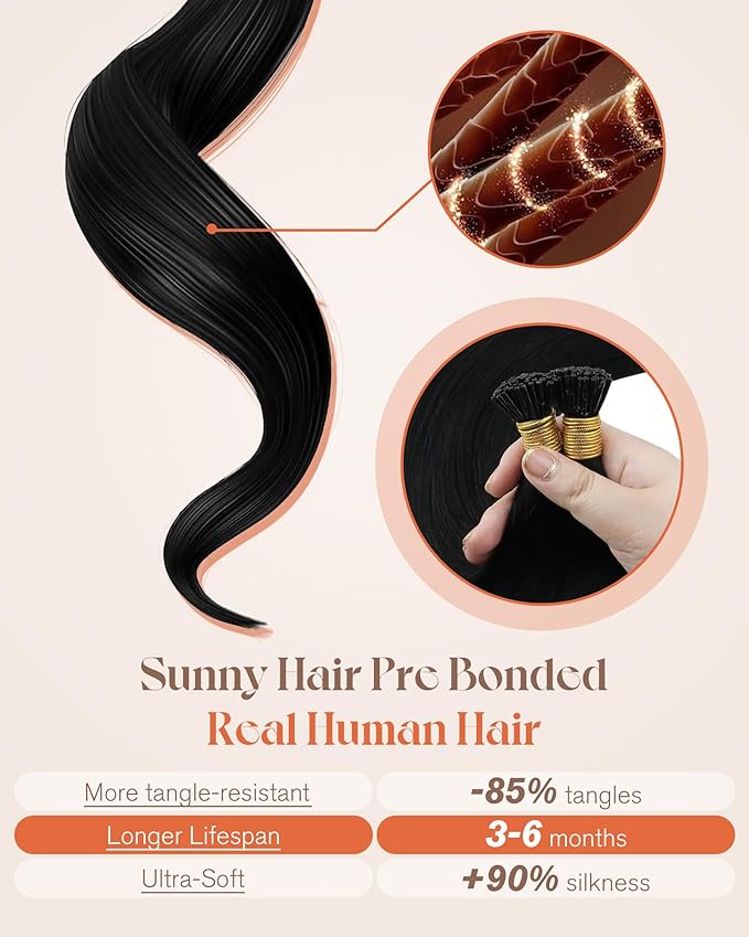 Sunny Hair I Tip Hair Extensions Jet Black 26inch Itip Human Hair Extensions Black I Tips Hair Extensions Human Hair Natural Hair Extensions I Tips Long Straight Hair Add length Itips 50g