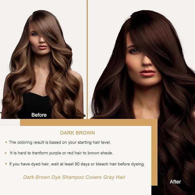 Brown Hair Dye Shampoo for Gray Hair, Instant Hair Color Shampoo, Dark Brown Hair Dye, Colors Hair in Minutes, Champu Para Canas, Easy to Use, 16.90 Fl Oz