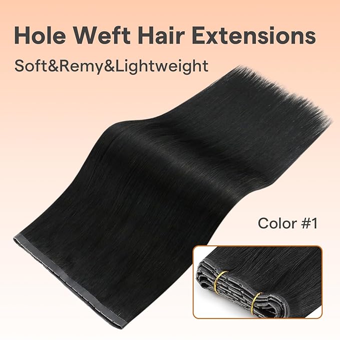 Full Shine Butterfly Weft Hair Extensions Human Hair Color Jet Black Inviisble Double Pu Hole Weft Extensions 22 Inch Long Straight Hair Genius Weft Remy Hair Add Length 100G