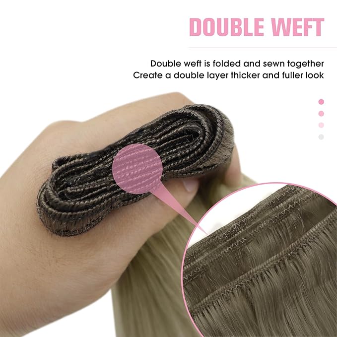 YoungSee Weft Extensions Ombre Blonde Weft Soft and Silky Sew in Hair Extensions Ash & Sunkissed Blonde Offer Most Natural Look 20Inch 100G