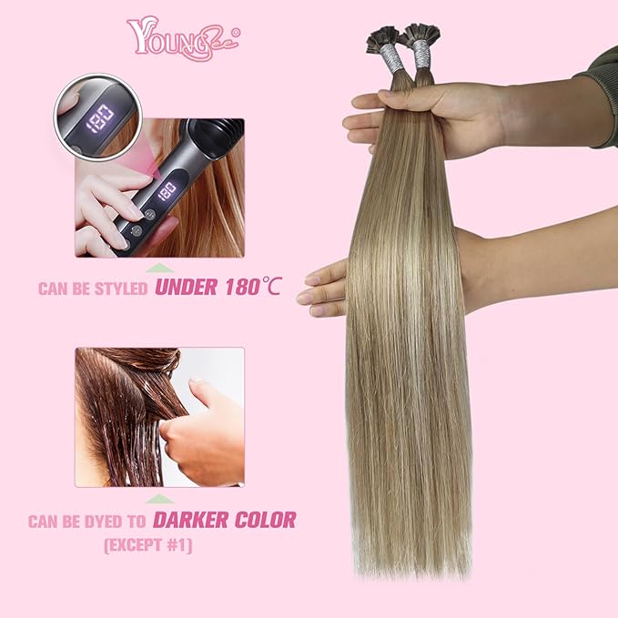 YoungSee K Tip Hair Extensions Ombre Pre Bonded Hair Extensions Light Brown Ombre Blonde Ktip Remy Hair Extensions Balayage K Tips Human Hair Extensions for Women 20in Human Hair K Tip 50s/50g