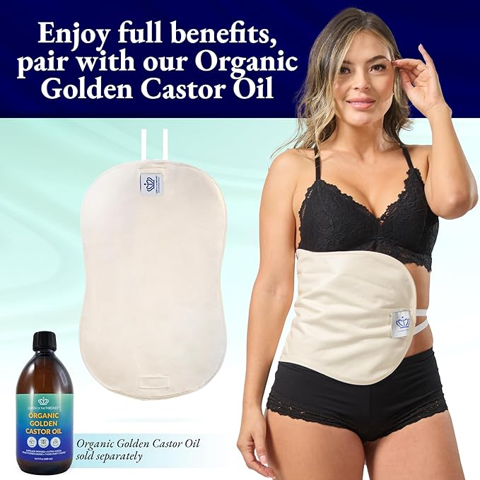 QUEEN OF THE THRONES Castor Oil Pack for Liver (compress) - Heatless, Less-Mess, Reusable - Organic Cotton Flannel, Comfort Fit, Soft Straps & Naturopathic Doctor Designed (Castor Oil sold separately)