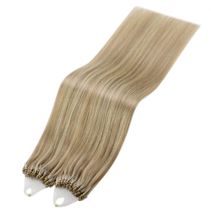 YoungSee Microlink Hair Extensions Human Hair Golden Blonde Mix Blonde Highlight Micro Bead Hair Extensions Real Human Hair for Women 22In 50g 50s Bead Hair Extension Long Lasting Hair Extension