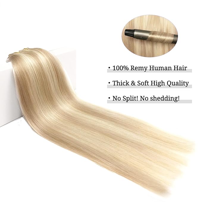 DOORES Clip-in Hair Extensions - Real Human Hair, Balayage Dark Blonde with Highlights, 24 Inch, 7 Pieces, 120g, Remy, Silky Straight, Thick