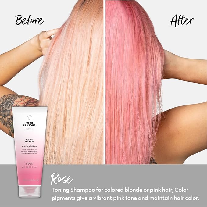 FOUR REASONS Hair Color Shampoo (8 Colors) - Sulfate Free Pink Hair Toner - Color Depositing Shampoo for Color Treated Hair, Vegan, 8.45 Fl Oz (Rose/Pink)