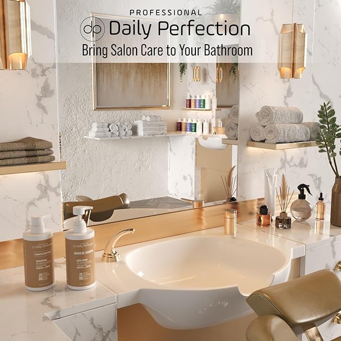(dp) Argan Oil Shampoo & Conditioner – Repair & Protect Damaged Hair – Clean + Salon-Grade Formula with Biotin & Keratin