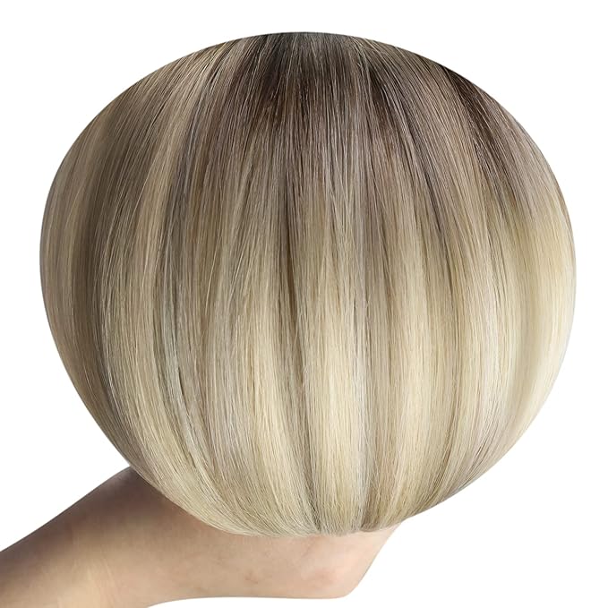 YoungSee Clip in Hair Extensions Human Hair Ombre Silky Hair Extensions Clip ins Dark Brown Ombre Golden Blonde Mix Platinum Blonde Balayage Clip in Real Hair Extension Easily Styleable 7Pcs 24In 120G