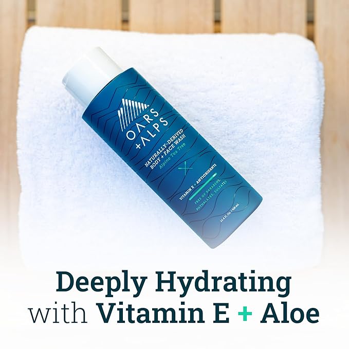 Oars + Alps Men's Moisturizing Body and Face Wash, Skin Care Infused with Vitamin E and Antioxidants, Sulfate Free, Alpine Tea Tree, 1 Pack