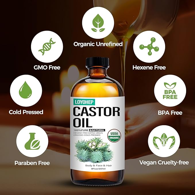 40Pcs Castor Oil Pack Wrap and Disposable Castor Oil Pathes for Belly Button-Stomach-Knee-Feet&Whole Body,with Organic Castor oil Cold Pressed Unrefined Glass Bottle,castor oil for Hair Growth