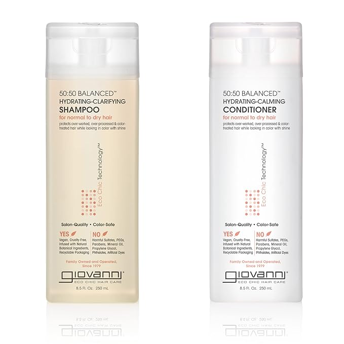 Giovanni 50:50 Balanced Shampoo and Conditioner Set - Clarifying Shampoo for Women & Men, Cleansing for Damaged, Frizzy Hair, Moisturizing Conditioner for Soft, Smooth Hair - 8.5 Fl Oz Each (1 Set)