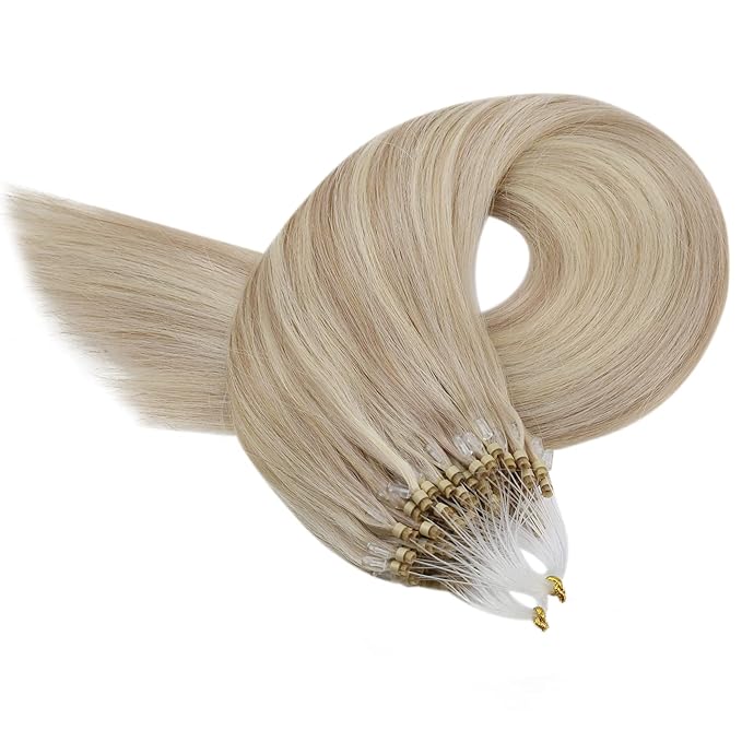 YoungSee Micro Link Hair Extensions Human Hair Blonde Micro Bead Hair Extensions Real Human Hair Blonde Highlights Ash Blonde Micro Ring Hair Extensions Silky Straight 18In Bead Hair Extension 50g 50s
