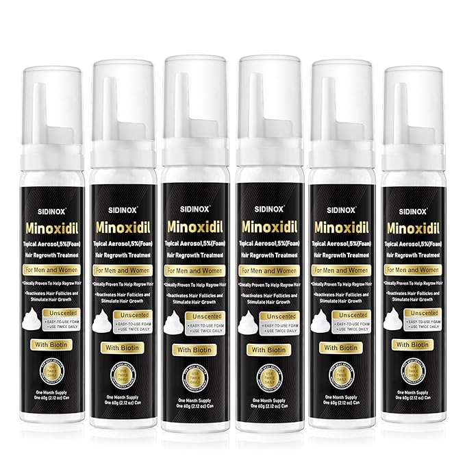 5% Minoxidil Foam for Men & Women - Hair Growth Treatment with Biotin, Non-Greasy Fast Absorbing Foam for Thinning Hair, Regrow Fuller Thicker Hair & Beard, 6 Month Supply (6 x 2.12 oz)