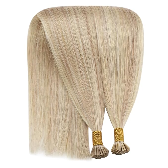 YoungSee I Tip Hair Extensions Human Hair Blonde Itips Hair Extensions Human Hair Highlight Ash Blonde with Blonde Itip Extensions 18In Invisible Tip Hair Extensions Human Hair Silky Hair 60s 50g