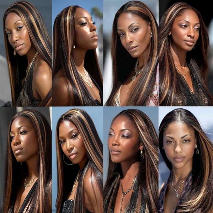 Brown With Highlights Bundles P1B30 Straight Human Hair Bundles Black and Brown Brazilian Human Hair Extensions Soft and Silky for Women 22 22 22 Inch