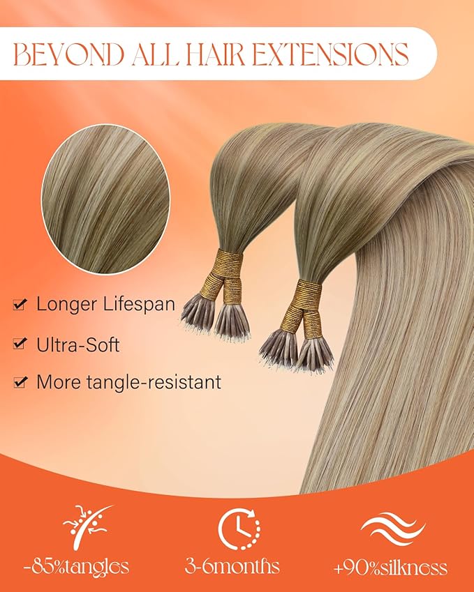 Sunny Hair Blonde Nano Bead Hair Extensions Ombre Blonde Nano Hair Extensions Real Human Hair Ash Blonde Ombre Platinum Blonde Balayage Natural-looking Hair 50g 22inch