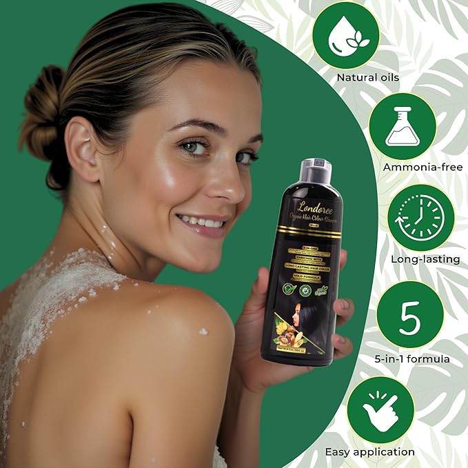 5-in-1 Hair Dye Shampoo for Gray Hair - Ammonia-Free with Vitamin E, Argan Oil & Collagen - Moisturizes, Repairs, and Colours in 15 Minutes - 500 ML (Black Hair)