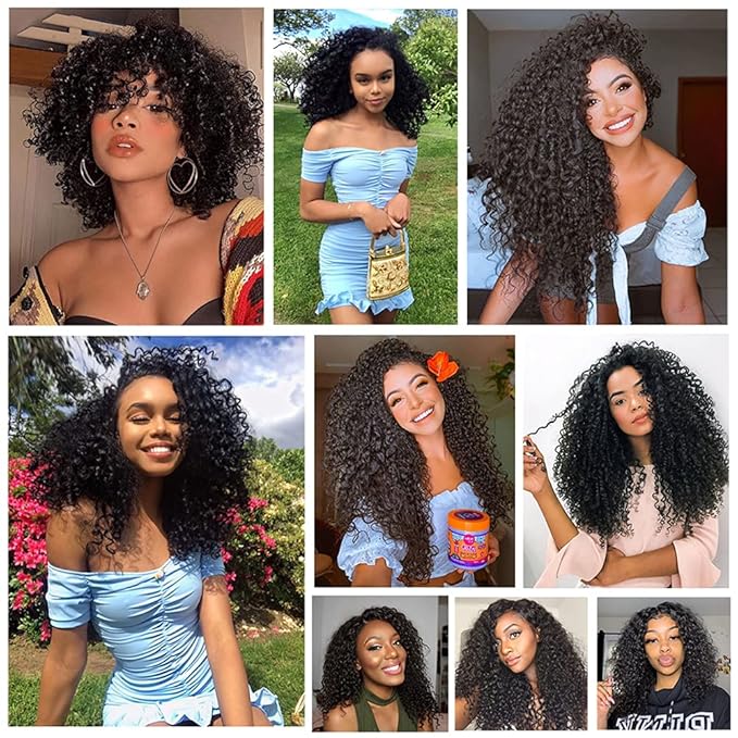 26 28 30 Inch Color #1B Human Hair Bundles Natural Black Kinky Curly Bundles Brazilian Grade 8A Virgin Human Hair Extensions #1B Kinky Curly Bundles Natural Color Bundles