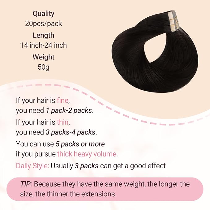 MAXITA Tape in Hair Extensions Real Human Hair, Seamless Tape in Hair Extensions Human Hair Remy Natural Long Straight Hair Real Human Hair Extensions for Women, 50g Tea Black 14 Inch 20pcs