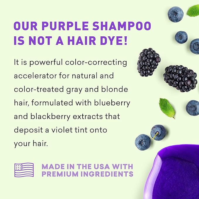 Just Nutritive Purple Toning Shampoo for Blonde, Gray, White, Silver, and Bleached Hair - Eliminate Brassiness, Boost Shine, Repairs, Hydrates, Sulfate-Free, Paraben-Free, Anti-Yellowing, 8 oz.