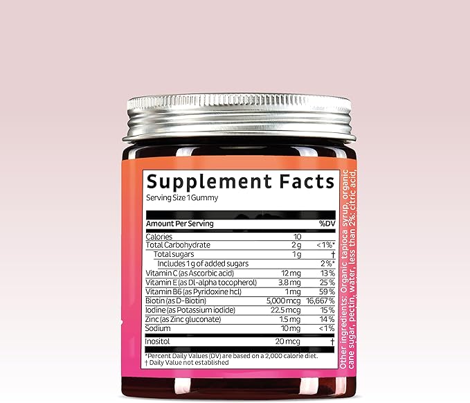 Biotin Gummies for Hair, Skin & Nails. 5,000 mcg High Potency Vegan Vitamins for Faster Hair Growth, Stronger Nails & Healthy Skin. with Vitamins C & E, 90 Gummies