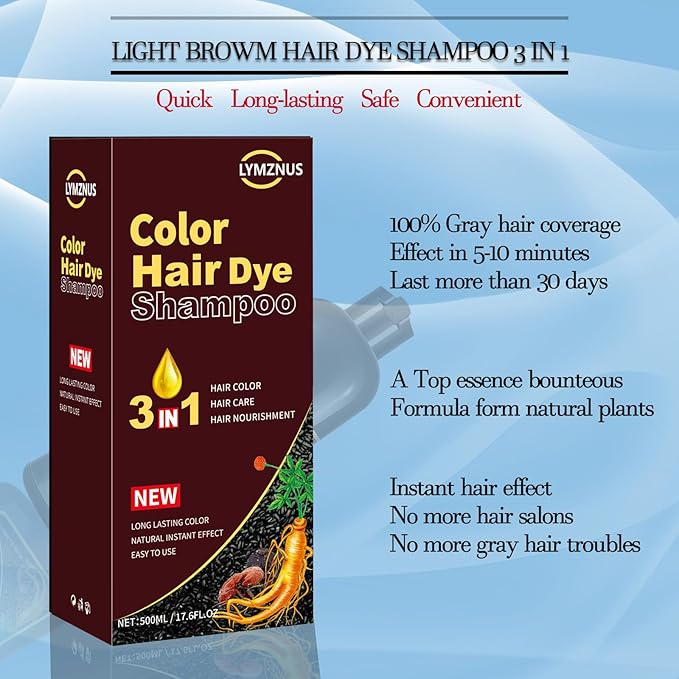 Instant Coffee Hair Dye Shampoo - 3 in 1, Hair Color Shampoo for Women & Men, Long Lasting,Light Brown Shampoo Para Pintar El Cabello, Easy to Apply at Home 500ML