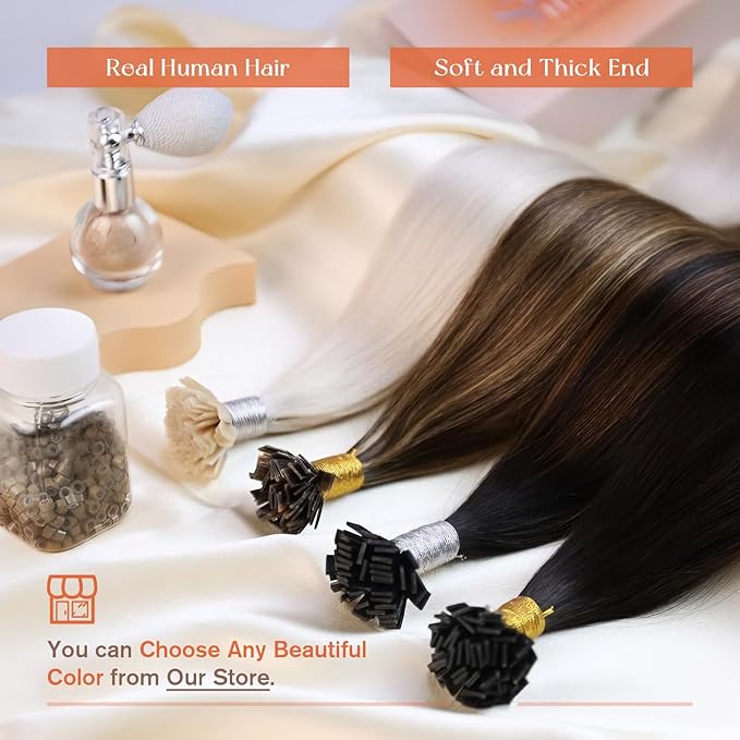 Sunny Hair Flat Tip Hair Extensions Blonde Flat Tip Real Hair Extensions Ash Blonde Mix Bleach Blonde Highlight Hot Fusion Keratin Bond Flat Tip Hair Extensions Silky Straight Long Hair 50g 22inch