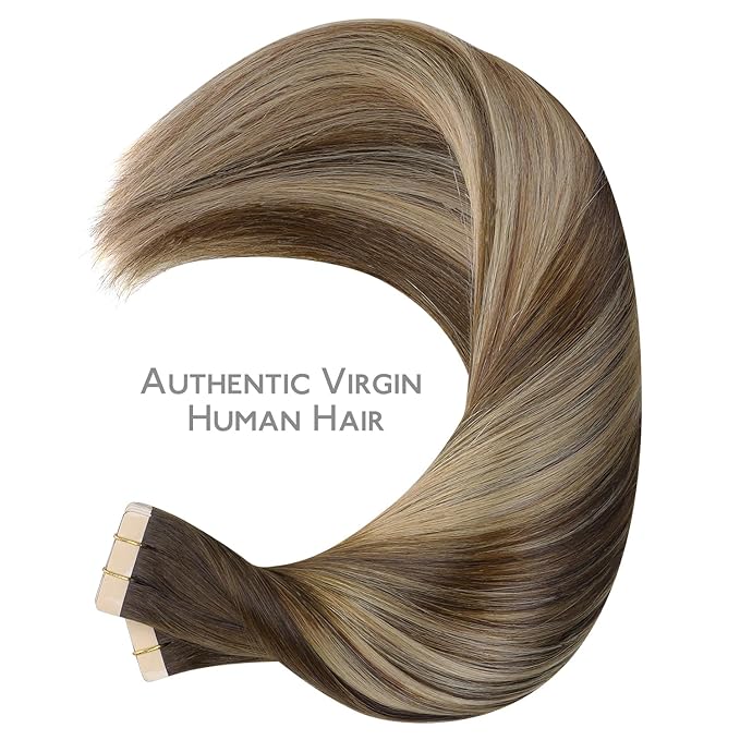 WENNALIFE Tape in Hair Extensions, 40pcs 120g 26 Inch Balayage Chocolate Brown to Honey Blonde, Human Straight Reusable Real Hair
