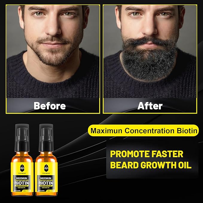 Beard Oil,Maximun Thickening Biotin, with Castor Oil and Argan & Jojoba Oils, Promotes Beard Growth, Styles, Strengthens & Softens Beards & Mustaches,1 Ounce*2(2 Pack)