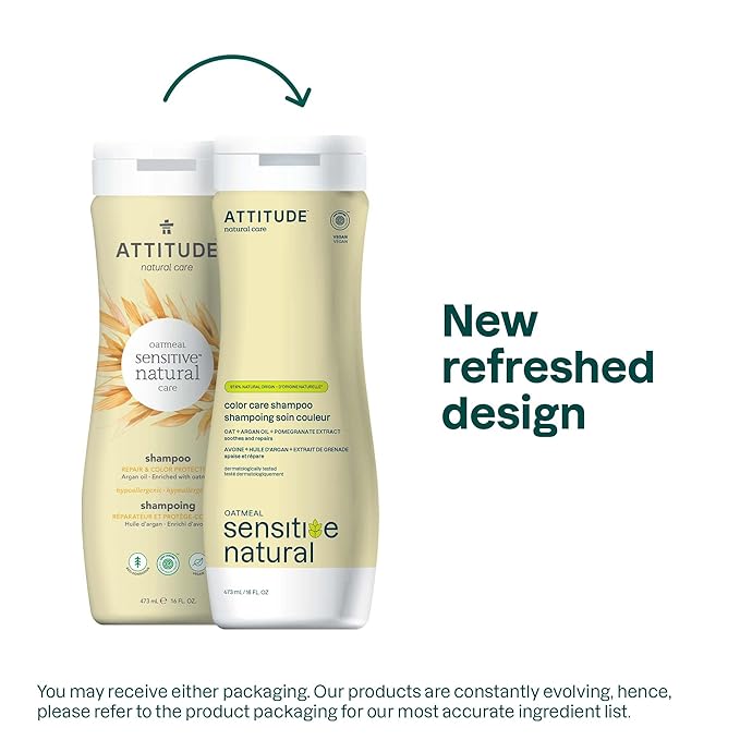 ATTITUDE Color Care Hair Shampoo for Sensitive Dry Scalp, EWG Verified, Soothing Oat, Protects Color, Naturally Derived Ingredients, Vegan and Plant-Based, Color Care, Argan Oil, 16 Fl Oz (Pack of 6)