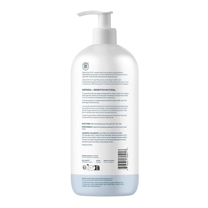 ATTITUDE Hair Shampoo for Sensitive Dry Scalp, EWG Verified, Soothing Oat, For Thin Hair, Naturally Derived Ingredients, Vegan and Plant-Based, Volume and Shine, Unscented, 32 Fl Oz (Pack of 6)
