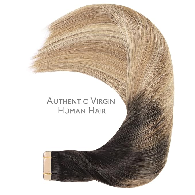 WENNALIFE Tape in Hair Extensions, 20pcs 16 Inch 50g Dark Brown to Chestnut Brown and Dirty Blonde Remy Human Hair, Coloured