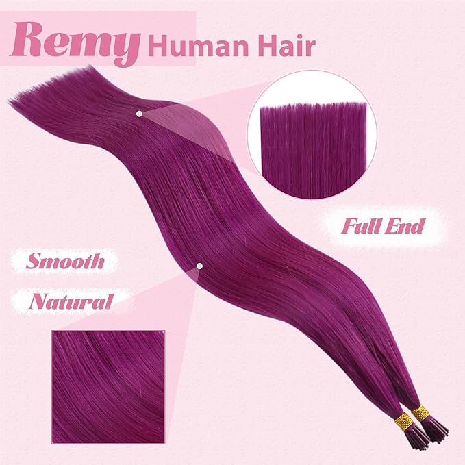 YoungSee I Tip Hair Extensions Human Hair Purple Tip Hair Extensions Real Human Hair Colored Hair Extensions Itips Human Hair Extensions Purple I Tips Hair Extensions Purple Cold Fusion 14In 40s 25g