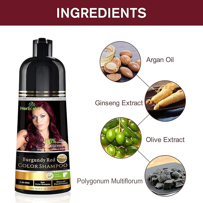 Burgundy 3 in 1 Hair Dye Shampoo Keratin & Argan Oil Hair Mask for Dry Damaged Hair 150 ML