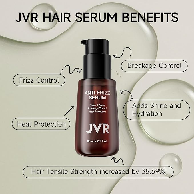 JVR Hydrating Hair Serum for Frizzy and Damaged Hair,Heat Protectant Oil for Frizz Control, Keratin Hair Treatment Essence for Damaged Dry Hair Jojoba Oil, Castor Oil, Anti Frizz Hair Product 2.7 oz