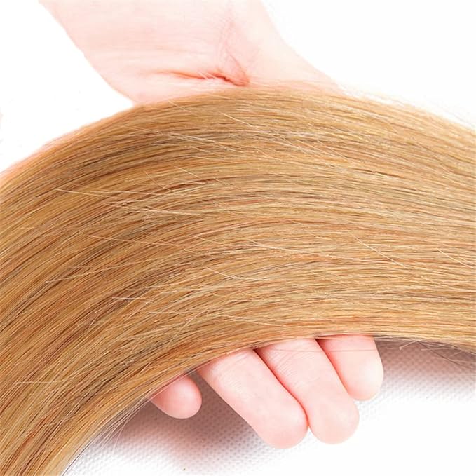 #27 Blonde Bundles Human Hair Straight Bundles 26 28 30 Inch Unprocessed Brazilian Virgin Hair Weave 3 Bundle Honey Blonde Human Hair Extensions 50 Grams Per Bundle